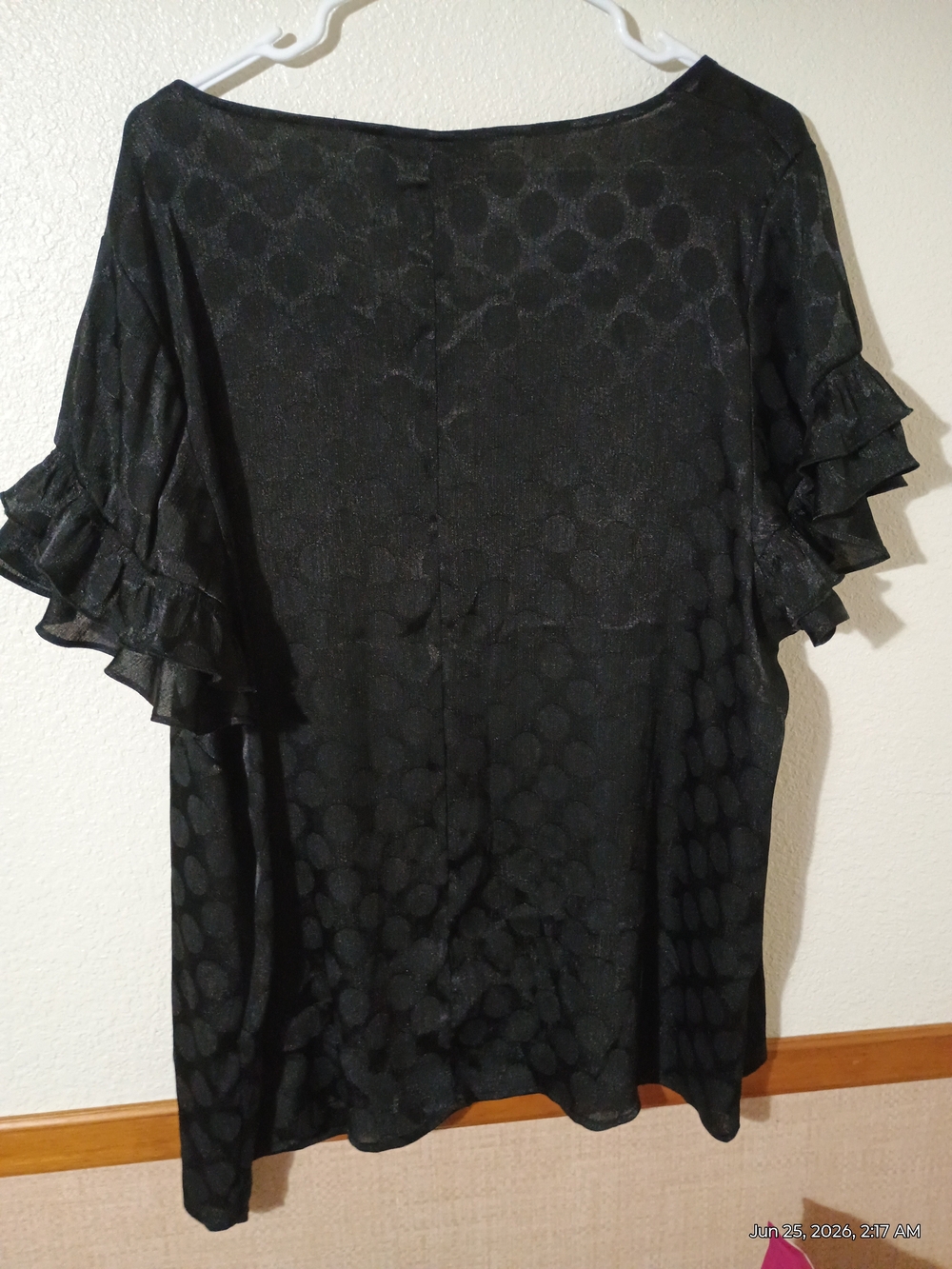 Lane Bryant Black Dot-Texture Ruffle Sleeve Blouse - Picture 2 of 5